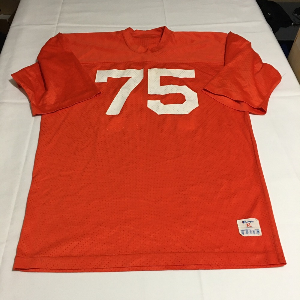 Vintage 80s Champion Football Jersey Mens XL Orange Mesh Number 75 Made in USA